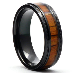 GEFIN Genuine Wood Inlay Black Zirconium Ring - Gaboni Jewelers