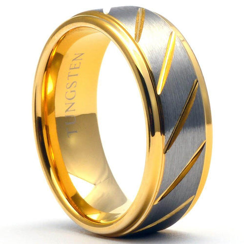 GOLDEX Brushed Gold Tungsten Wedding Ring with Channels - Gaboni Jewelers