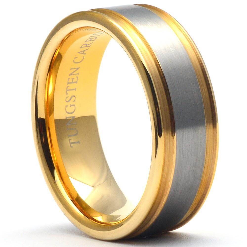 HERO 9mm Wedding Band Gold-Gunmetal Top Tungsten Wedding Ring - Gaboni Jewelers