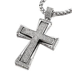 Hip Hop Men's Stainless Steel Cross Pendant Iced Cubic Zirconia 30" Chain - Gaboni Jewelers