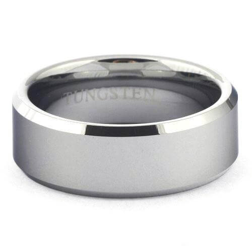 ICER Polished Tungsten Wedding Ring with Beveled Edges - Gaboni Jewelers