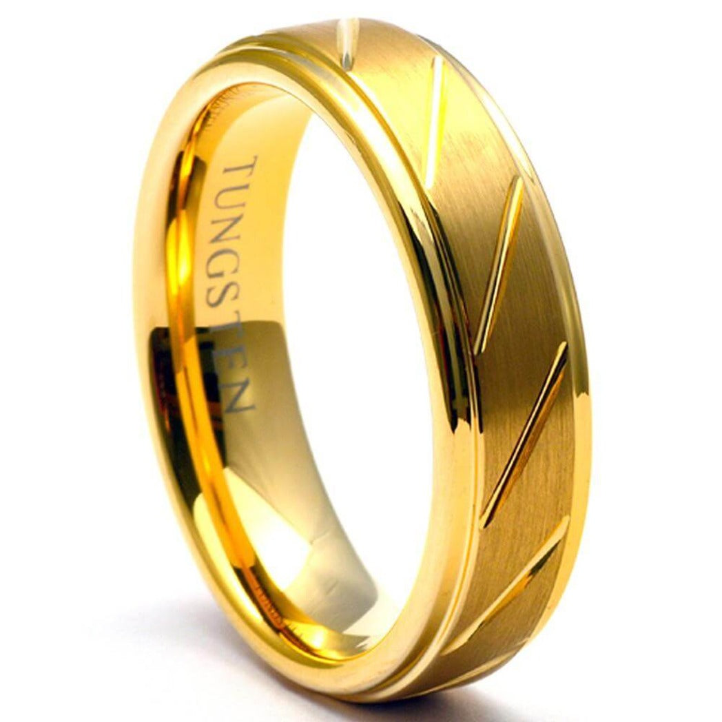 IKAR Tungsten Gold Grooved Wedding Band - Gaboni Jewelers