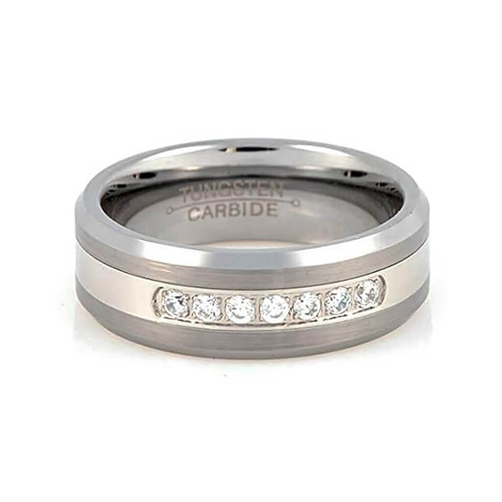 JANX Brushed Tungsten Ring Mens Wedding Band Diamond