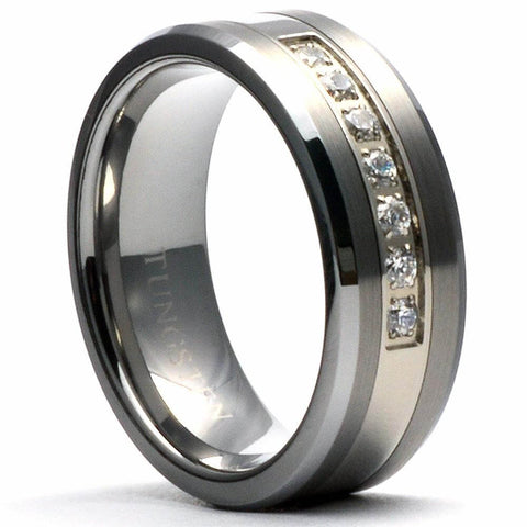 JANX Brushed Tungsten Ring Mens Wedding Band Diamond - Gaboni Jewelers