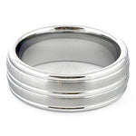 JAXEN Brushed White Tungsten Wedding Ring Striped - Gaboni Jewelers