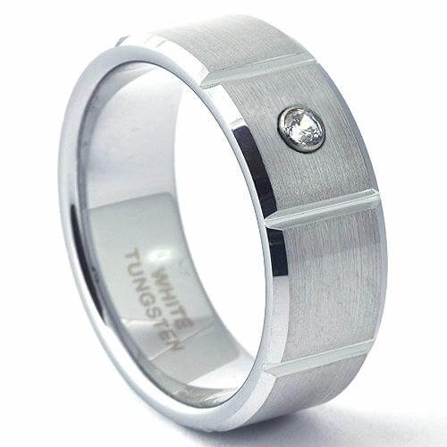 KENCO Brushed Handsome Men's Tungsten Ring Beveled Edges & Grooved - Gaboni Jewelers