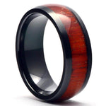 KERTOS Black Zirconium Wedding Band Real Wood Inlay Ring - Gaboni Jewelers