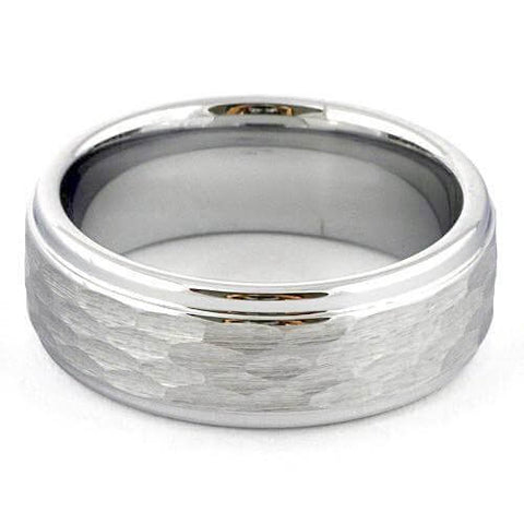 MACAT Hammered Ring White Tungsten Wedding Band with Step Edges - Gaboni Jewelers