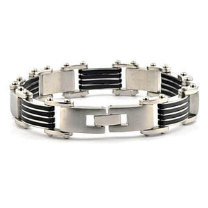 Men's 17mm Rubber and Stainless Steel Bracelet - 8.5" - Gaboni Jewelers