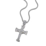 Men's Cross Pendant in Stainless Steel Iced Cubic Zirconia Necklace 30" Chain - Gaboni Jewelers