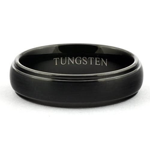 MIDA 6mm Round Wedding Band Black Tungsten Ring Brushed - Gaboni Jewelers