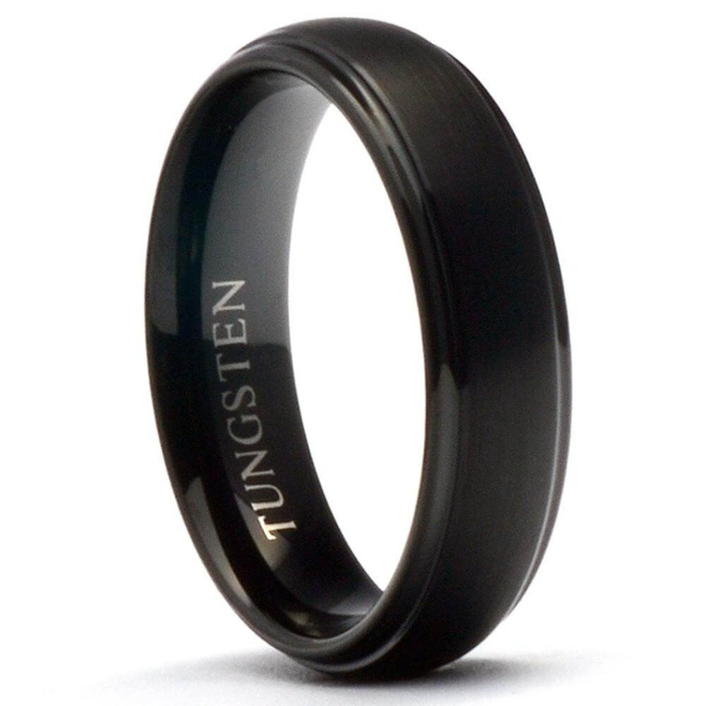 MIDA 6mm Round Wedding Band Black Tungsten Ring Brushed - Gaboni Jewelers