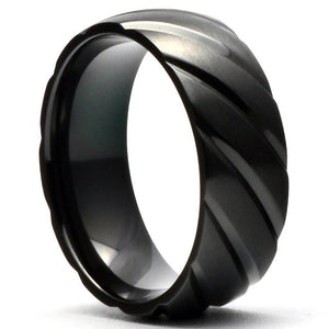 NAVAG Black Zirconium Wedding Men's Ring Diagonal Grooved Band - Gaboni Jewelers