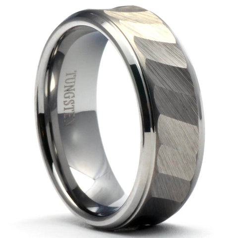 OLOS Concave Tungsten Ring Faceted & Brushed Wedding Band - Gaboni Jewelers