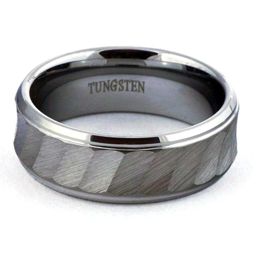 OLOS Concave Tungsten Ring Faceted & Brushed Wedding Band - Gaboni Jewelers