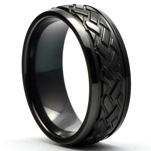 ORIS Mens Ring Tire-Pattern Wedding Band Black Zirconium - Gaboni Jewelers