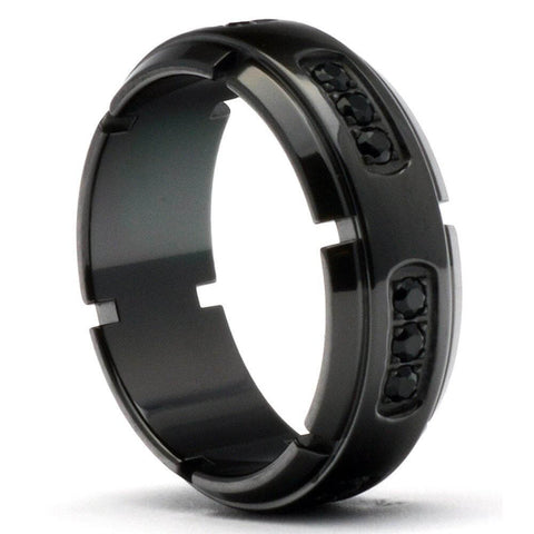 QUANT Black Zirconium Engagement Ring Polished Shiny | Diamonds