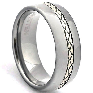 ROCK Tungsten Carbide Wedding Band Silver Inlay - Gaboni Jewelers