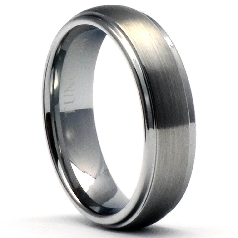 SOLET Dome Tungsten Wedding Band Ring Matt Top Polished Shiny Steps - Gaboni Jewelers