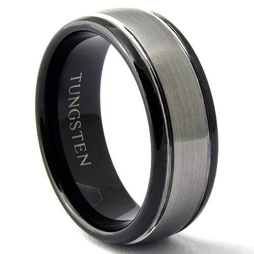 SOROS 8mm Tungsten Wedding Ring Brushed Center Black Tone - Gaboni Jewelers