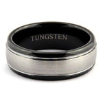 SOROS 8mm Tungsten Wedding Ring Brushed Center Black Tone - Gaboni Jewelers