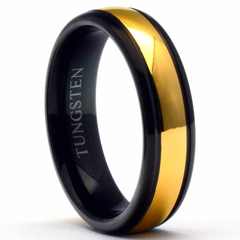 TERRIN 6mm Tungsten Ring Domed Black-Gold Color - Gaboni Jewelers