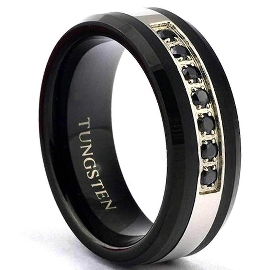 BOVANNI Men's Brushed Inlay Wedding Ring Diamond Wedding Bands Couple Ring  Set
