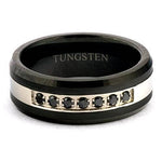 VICO Black Men's Tungsten Wedding Ring Black Diamonds Bevel Edges - Gaboni Jewelers