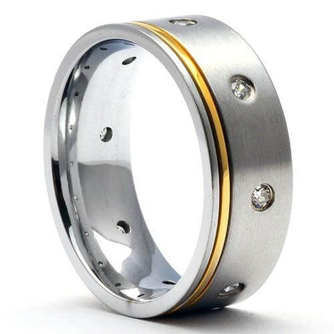 WARS Titanium 14K Gold Tone Simulated Diamond Ring - Gaboni Jewelers