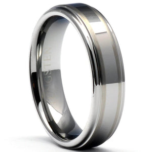 WATAR 6mm Tungsten Carbide Wedding Band Two Stripes Shiny Steps - Gaboni Jewelers