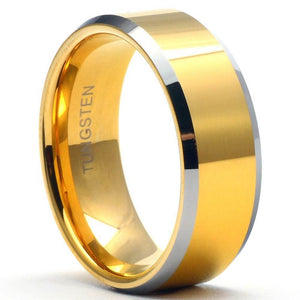 XANTI 8mm Gold Tungsten Wedding Band Beveled Edges - Gaboni Jewelers