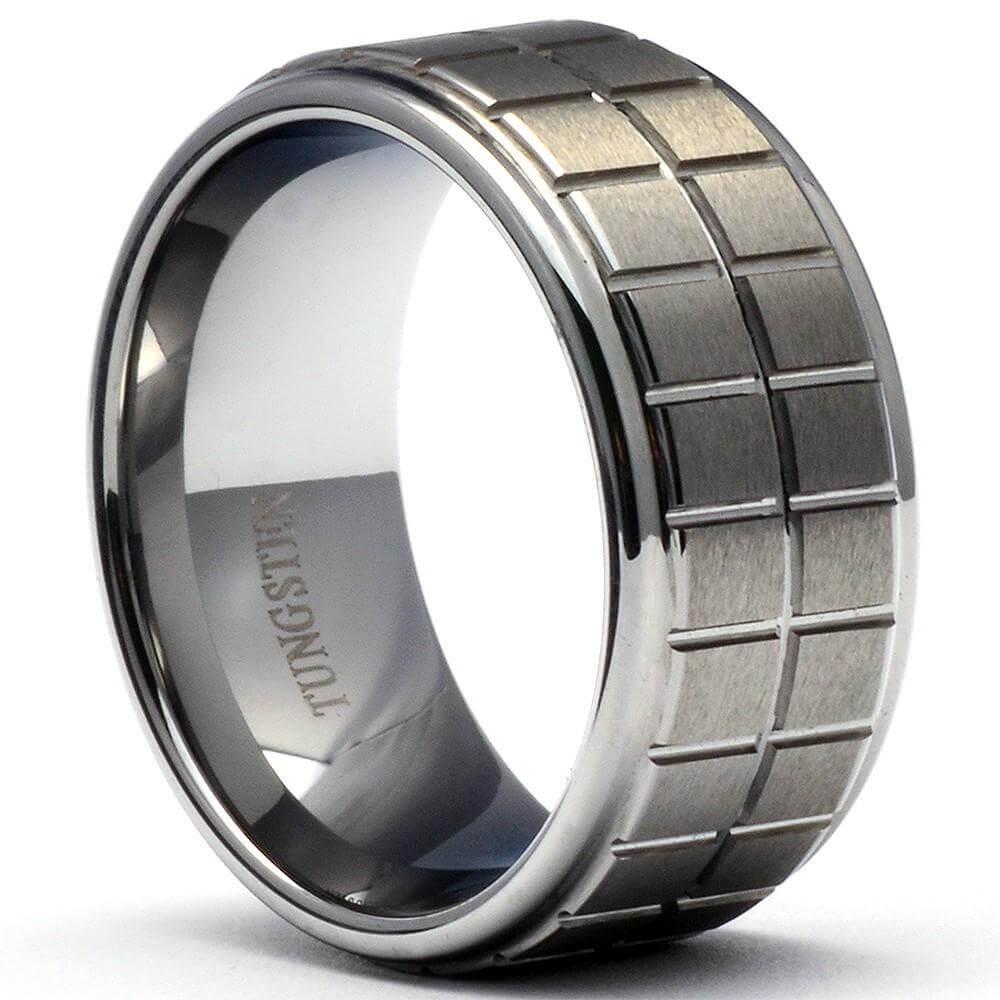 ZEUS 10mm Men's Tungsten Ring Matt Finish Shiny Groves & Steps - Gaboni Jewelers