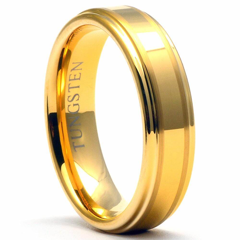 ZOMER Gold-Plated Tungsten Ring with Raised Matte Center Stripe