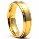 ZOMER 6mm Gold Tungsten Wedding Band Two Stripes & Shiny Steps - Gaboni Jewelers